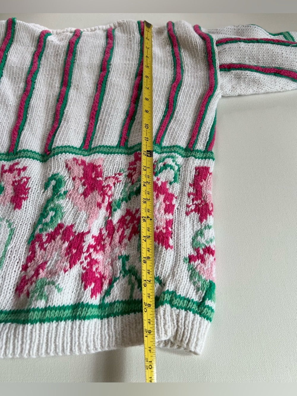 Cambridge Spirits White Floral Stripe Button-Up Cardigan Vintage Women’s L - Picture 7 of 10